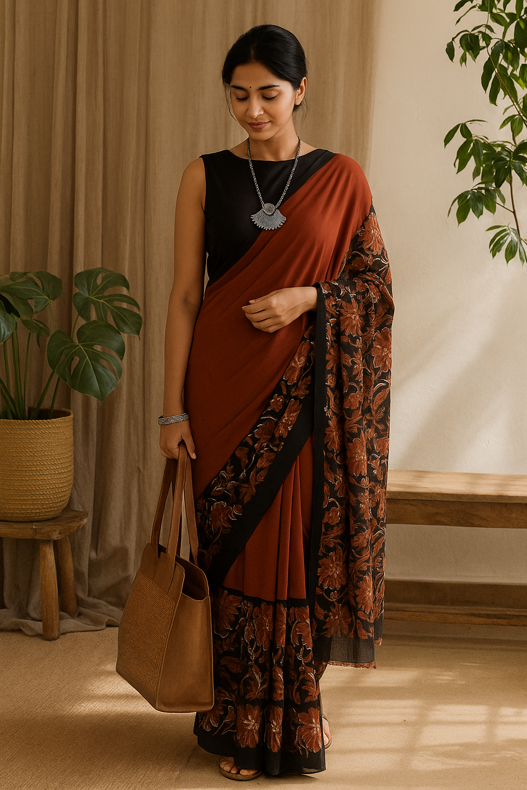 BRICK RED COTTON SAREE
