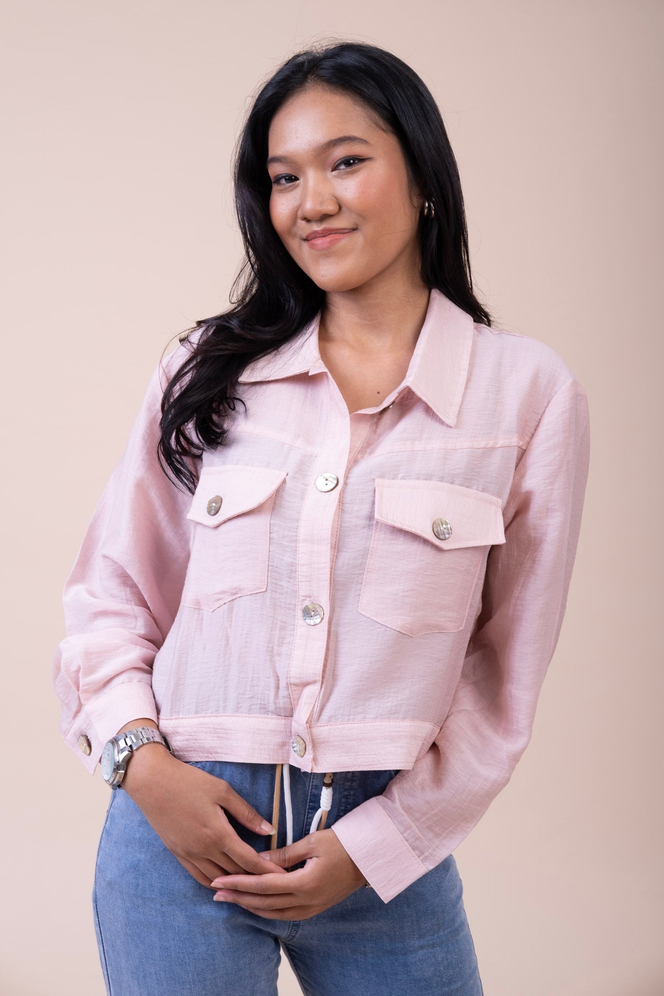PASTEL CARGO CROP SHIRT - PINK
