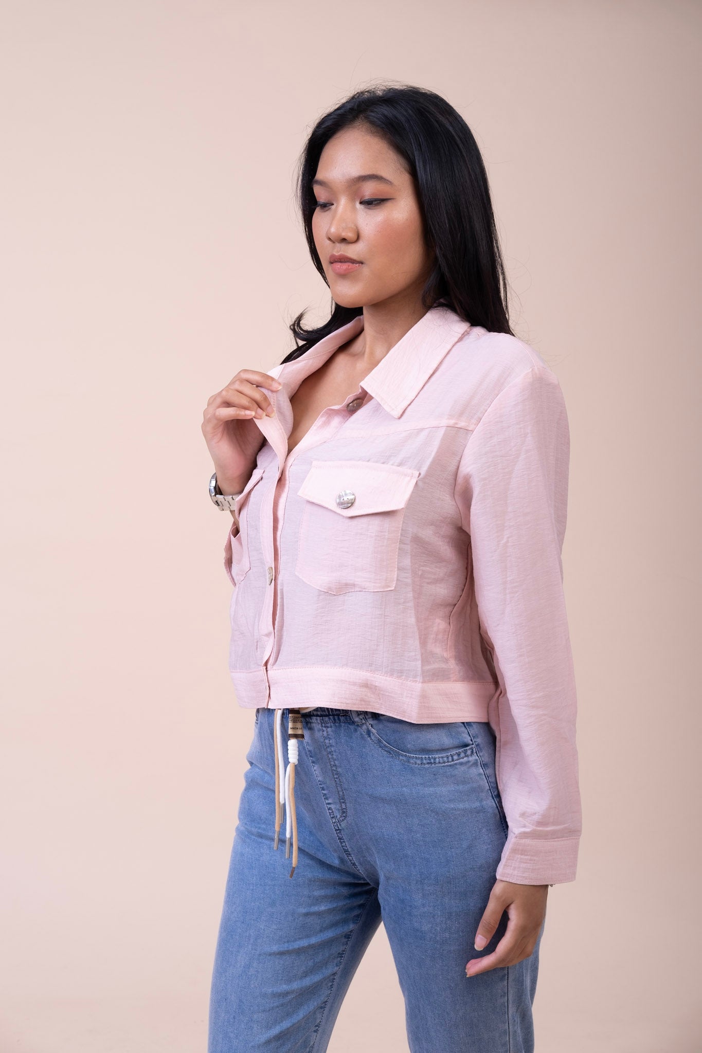 PASTEL CARGO CROP SHIRT - PINK