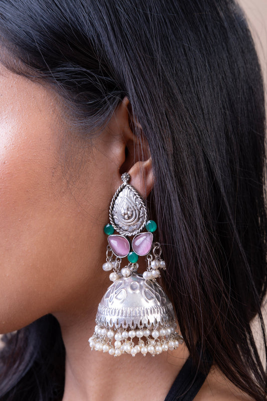 JANAKI PINK & SILVER JHUMKAS