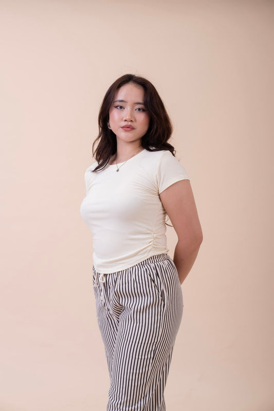 RUCHED CREAM CROP TOP