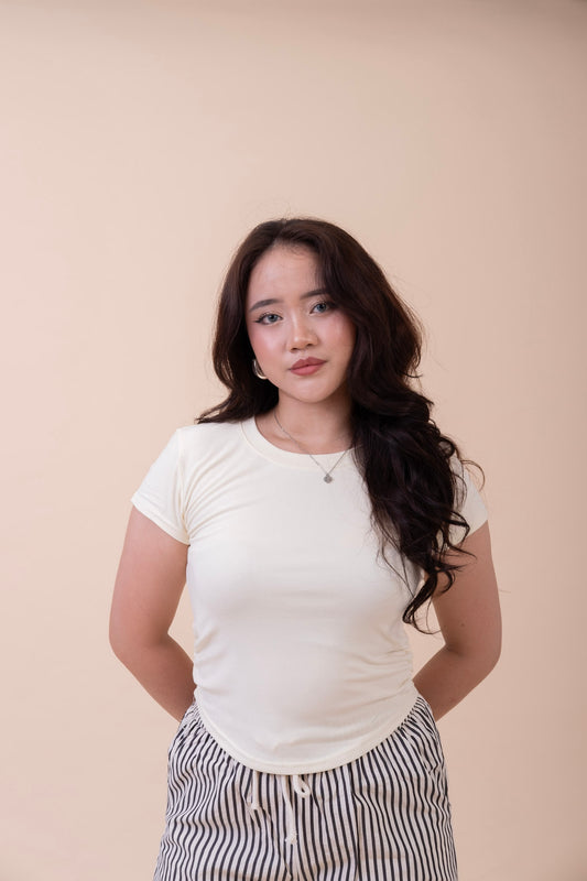 RUCHED CREAM CROP TOP