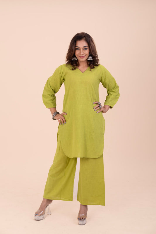 Green Cotton Kurta Set