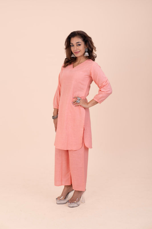 Peach Cotton Kurta Set