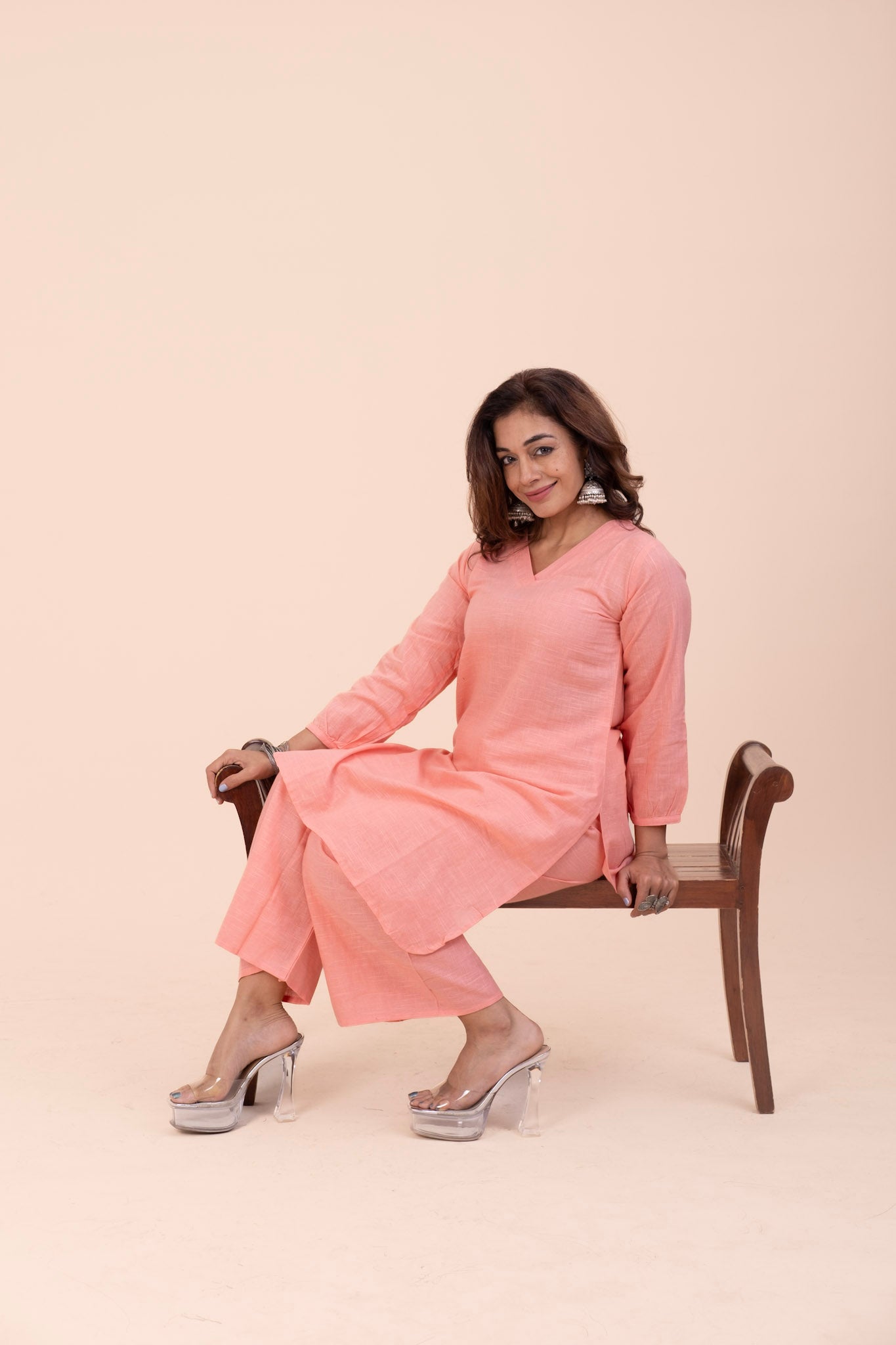 Peach Cotton Kurta Set