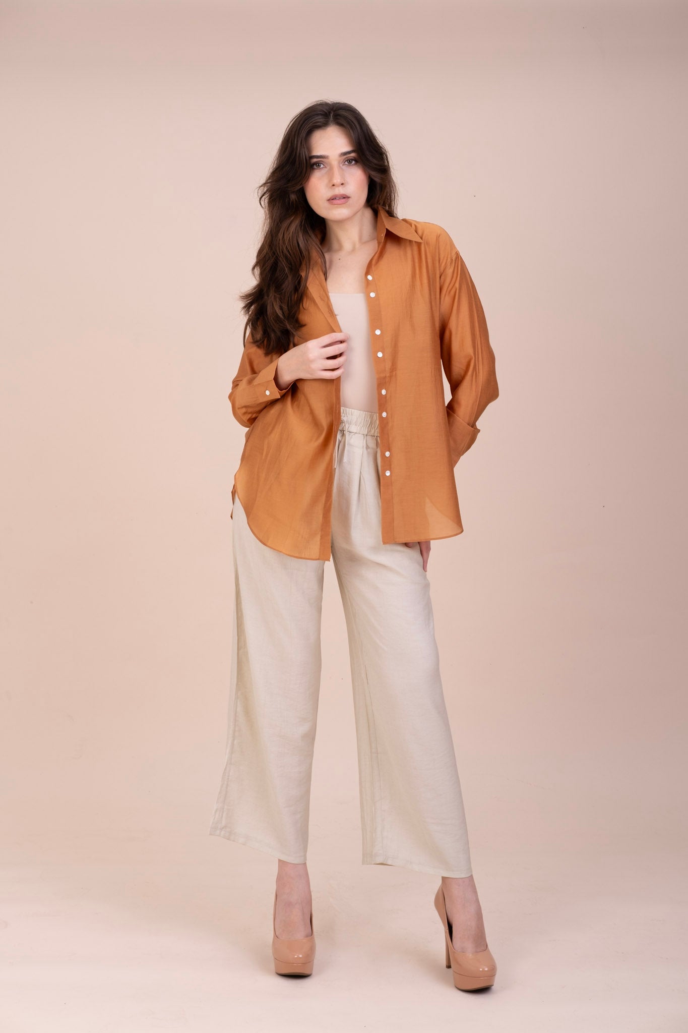 SOLID BROWN TENCEL SHIRT