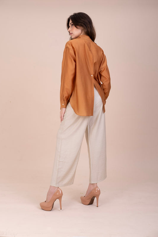 SOLID BROWN TENCEL SHIRT