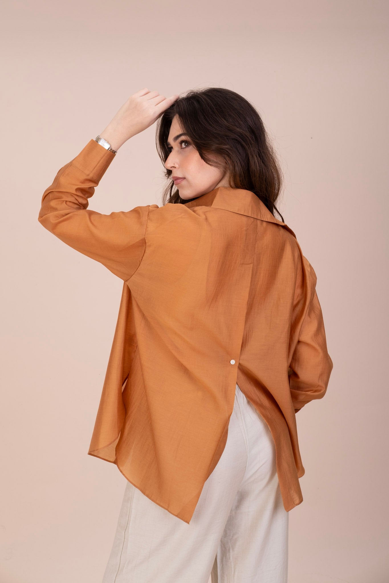 SOLID BROWN TENCEL SHIRT