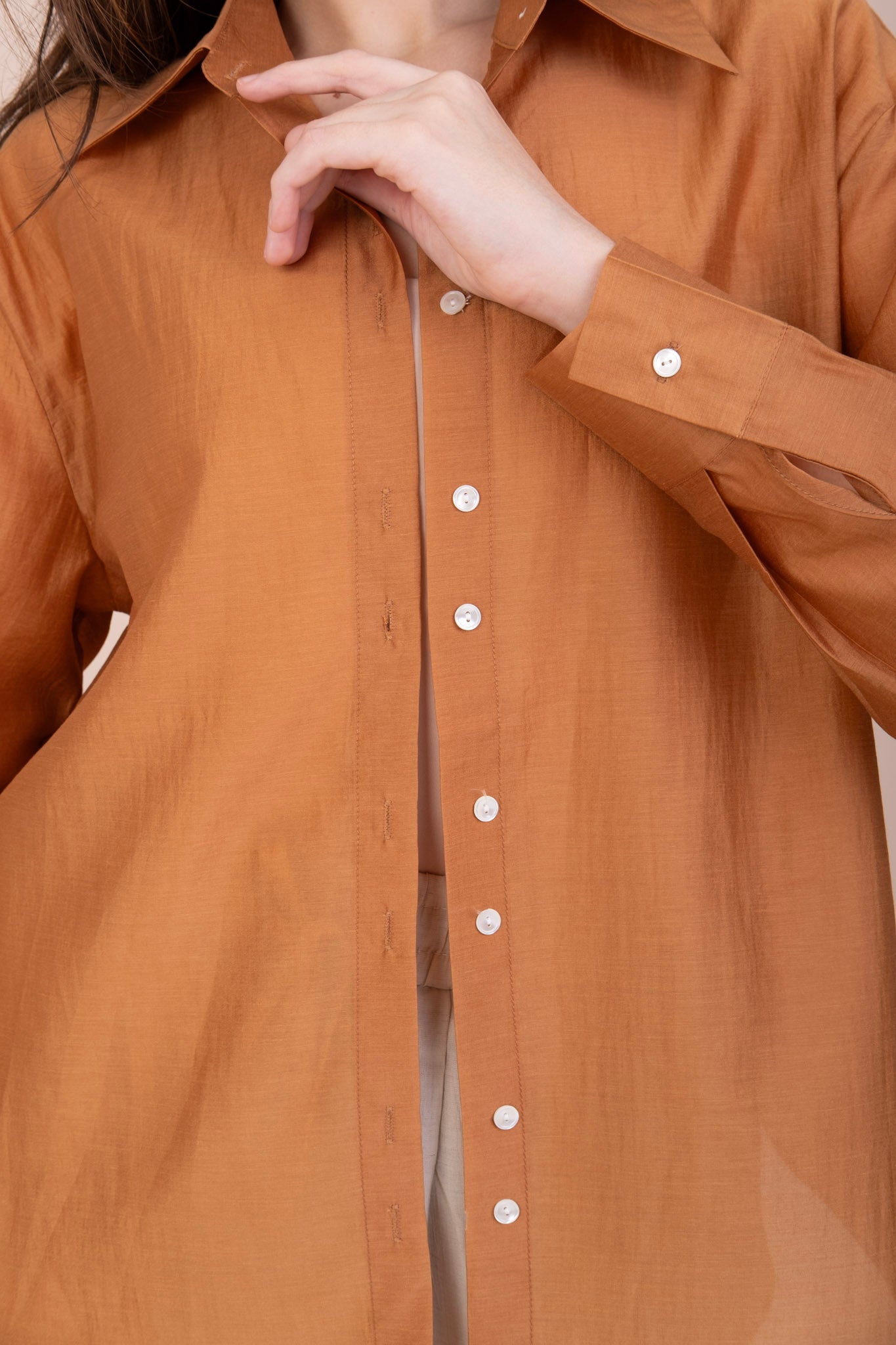 SOLID BROWN TENCEL SHIRT