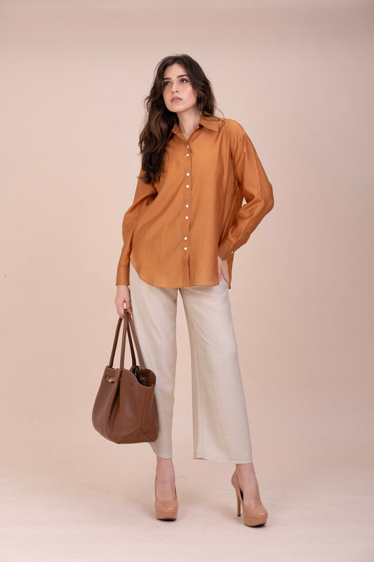 SOLID BROWN TENCEL SHIRT