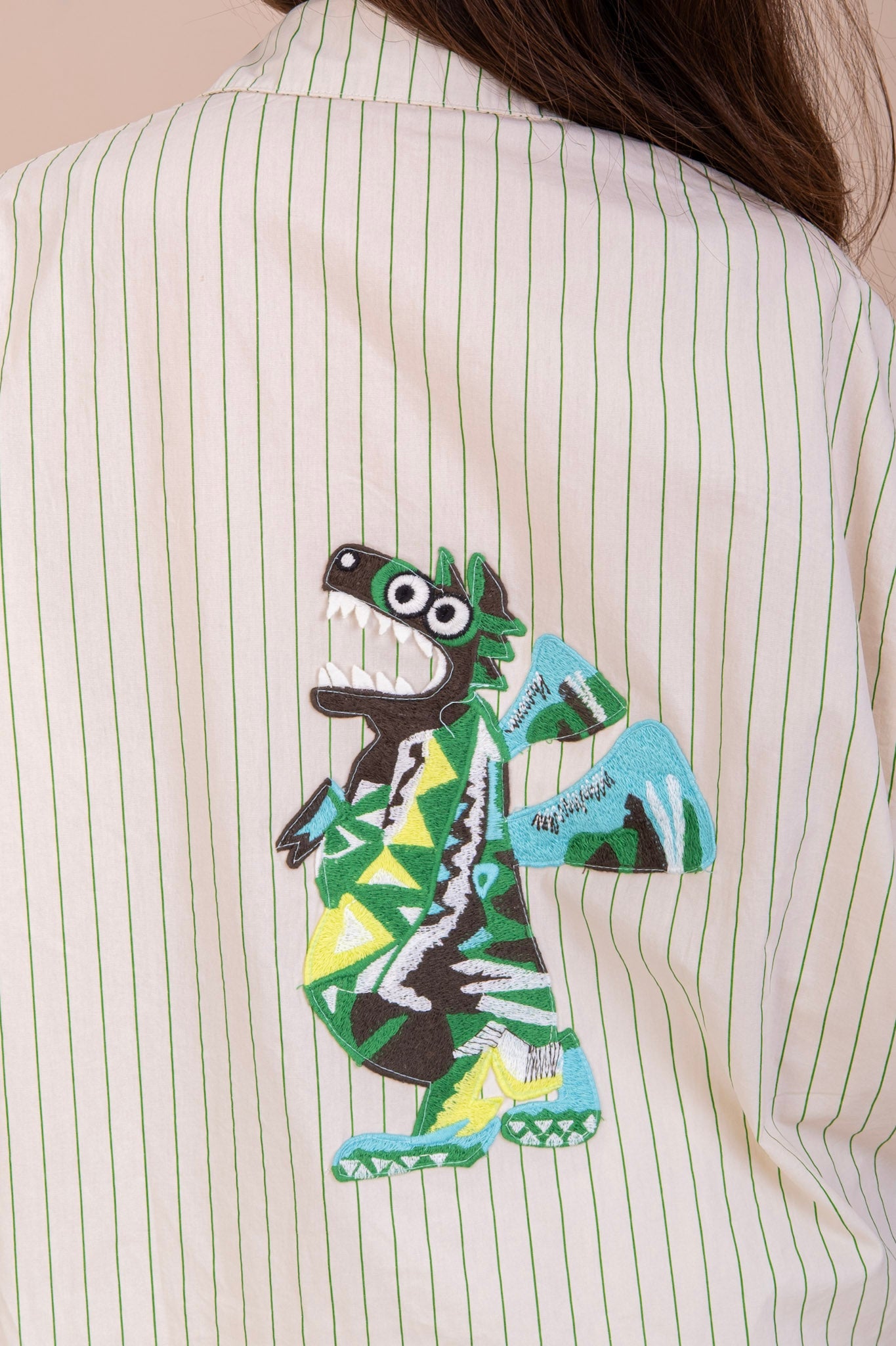 EMBROIDERED BUTTON-UP STRIPPED COTTON SHIRT