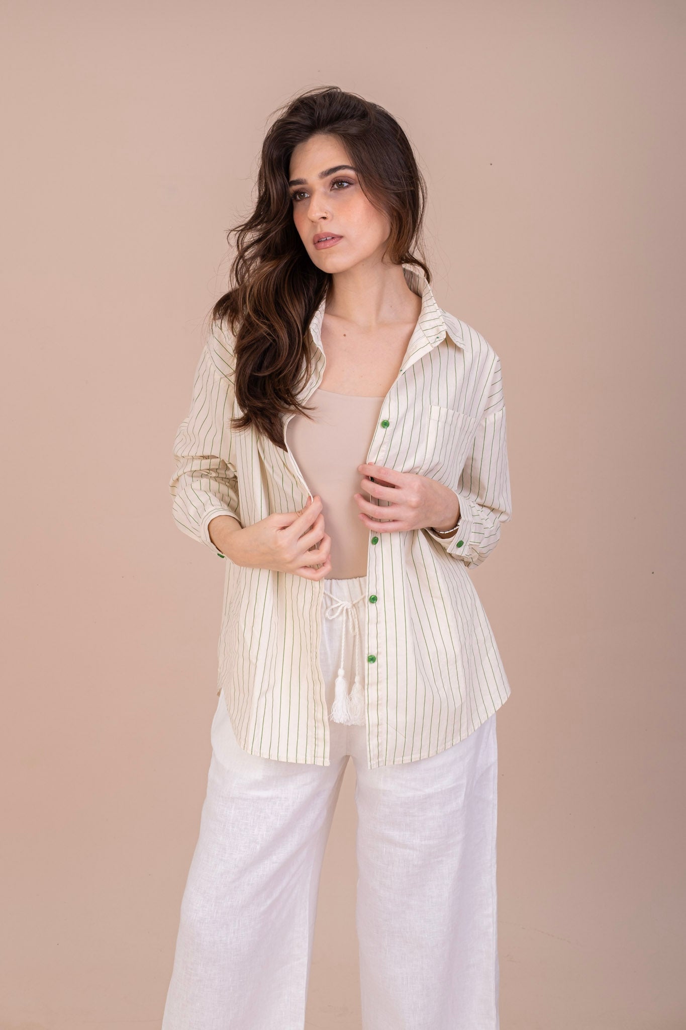 EMBROIDERED BUTTON-UP STRIPPED COTTON SHIRT