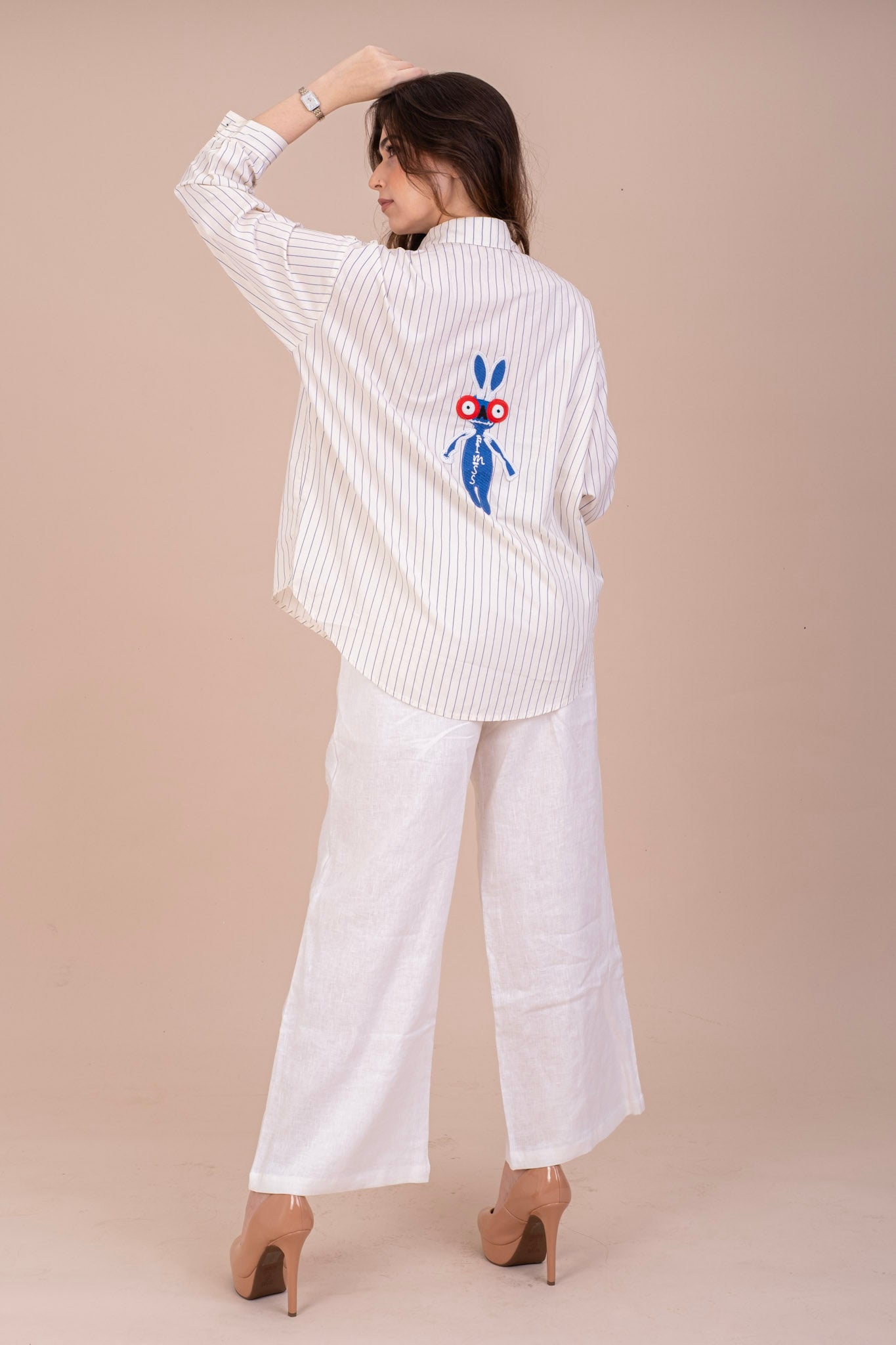 PINSTRIPE BUNNY BUTTON-UP SHIRT