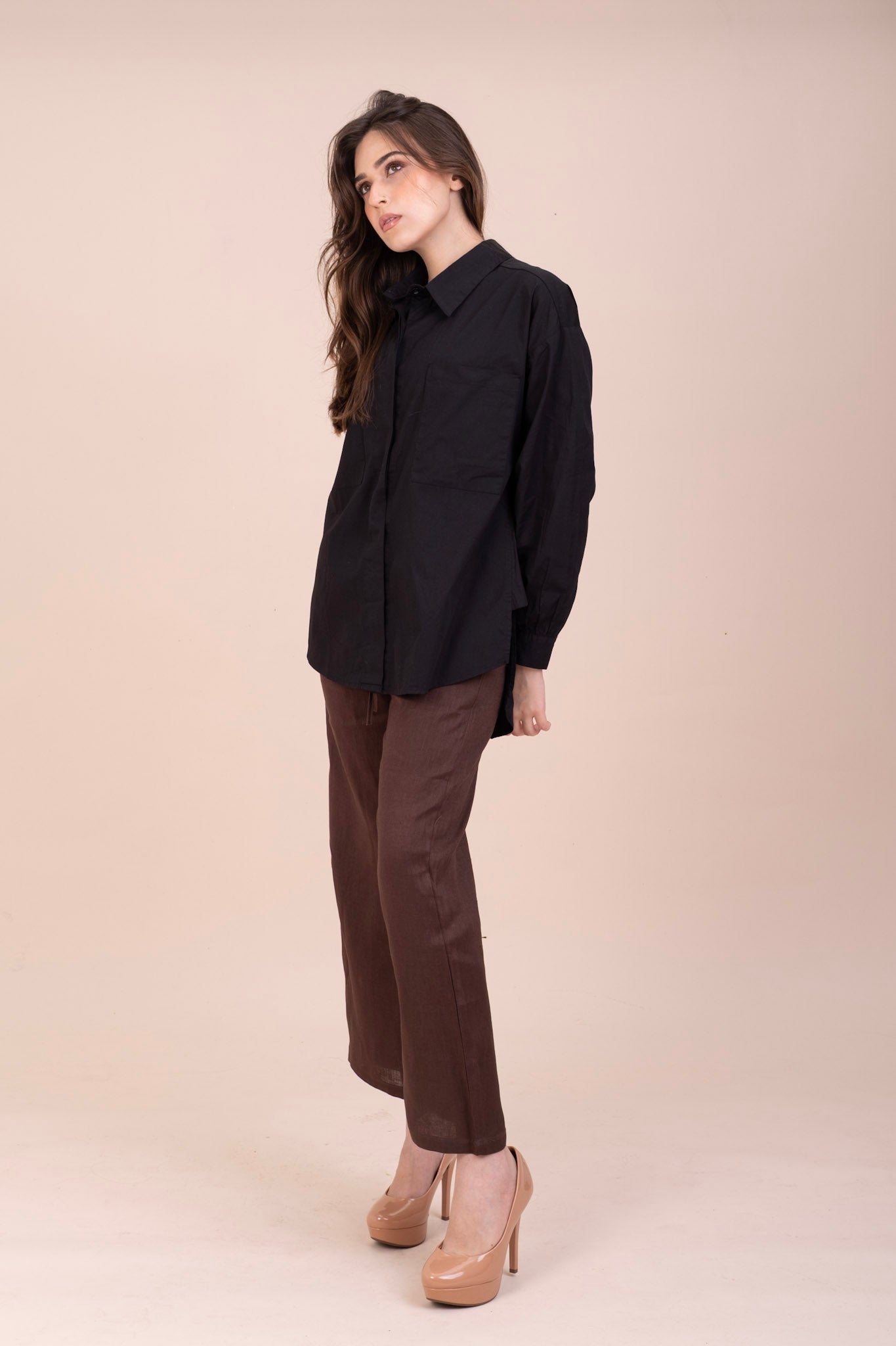 BLACK OVERSIZED SHIRT – High Low Cotton Top