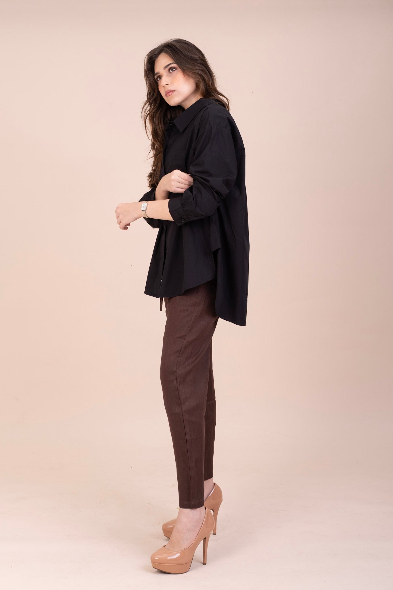 BLACK OVERSIZED SHIRT – High Low Cotton Top
