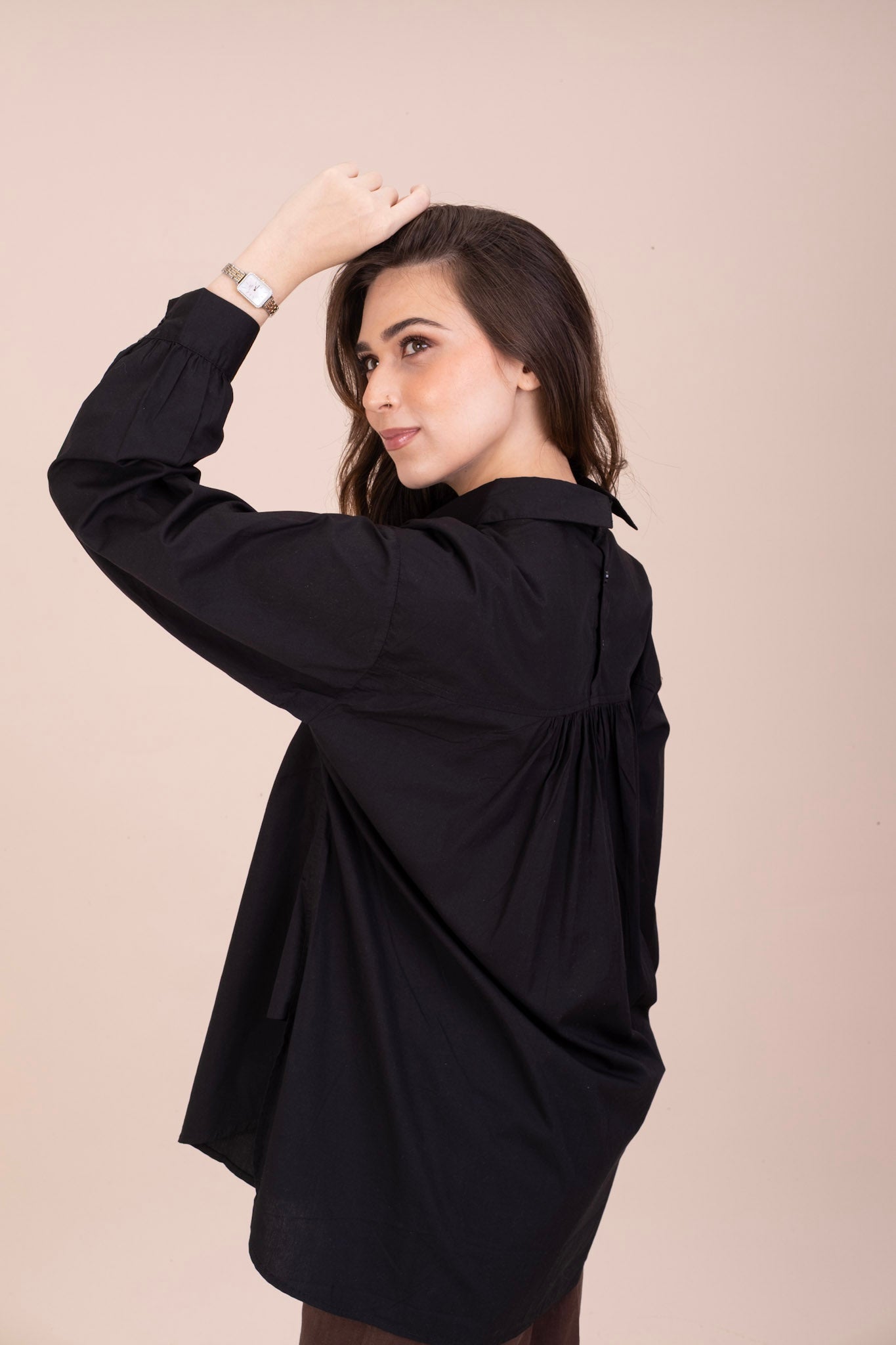 BLACK OVERSIZED SHIRT – High Low Cotton Top