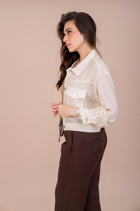 PASTEL CARGO CROP SHIRT - IVORY