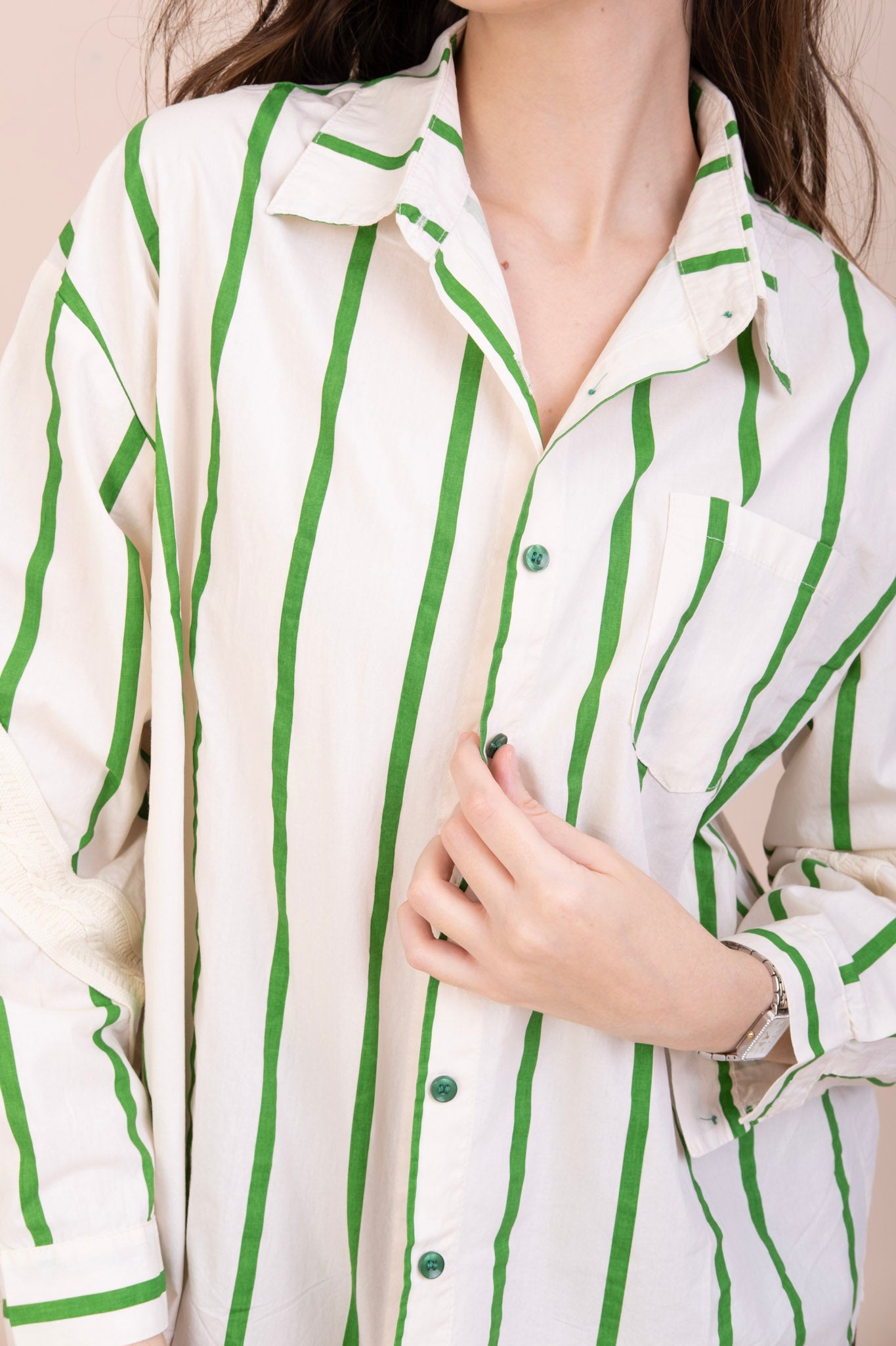 STRIPPED BUTTON-UP LACE SHIRT