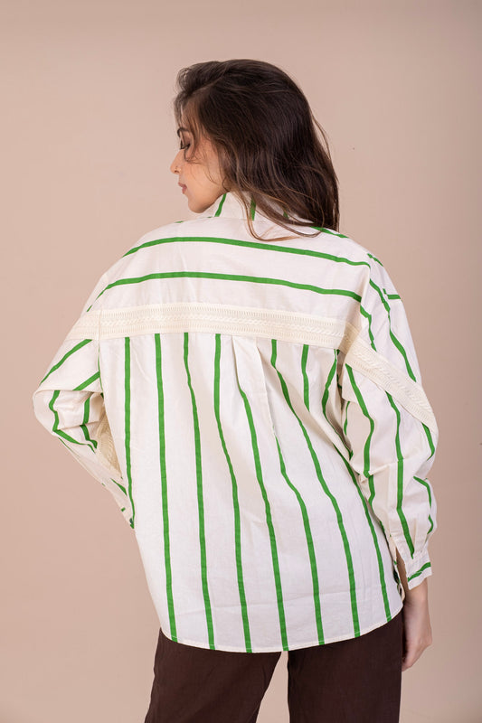 STRIPPED BUTTON-UP LACE SHIRT