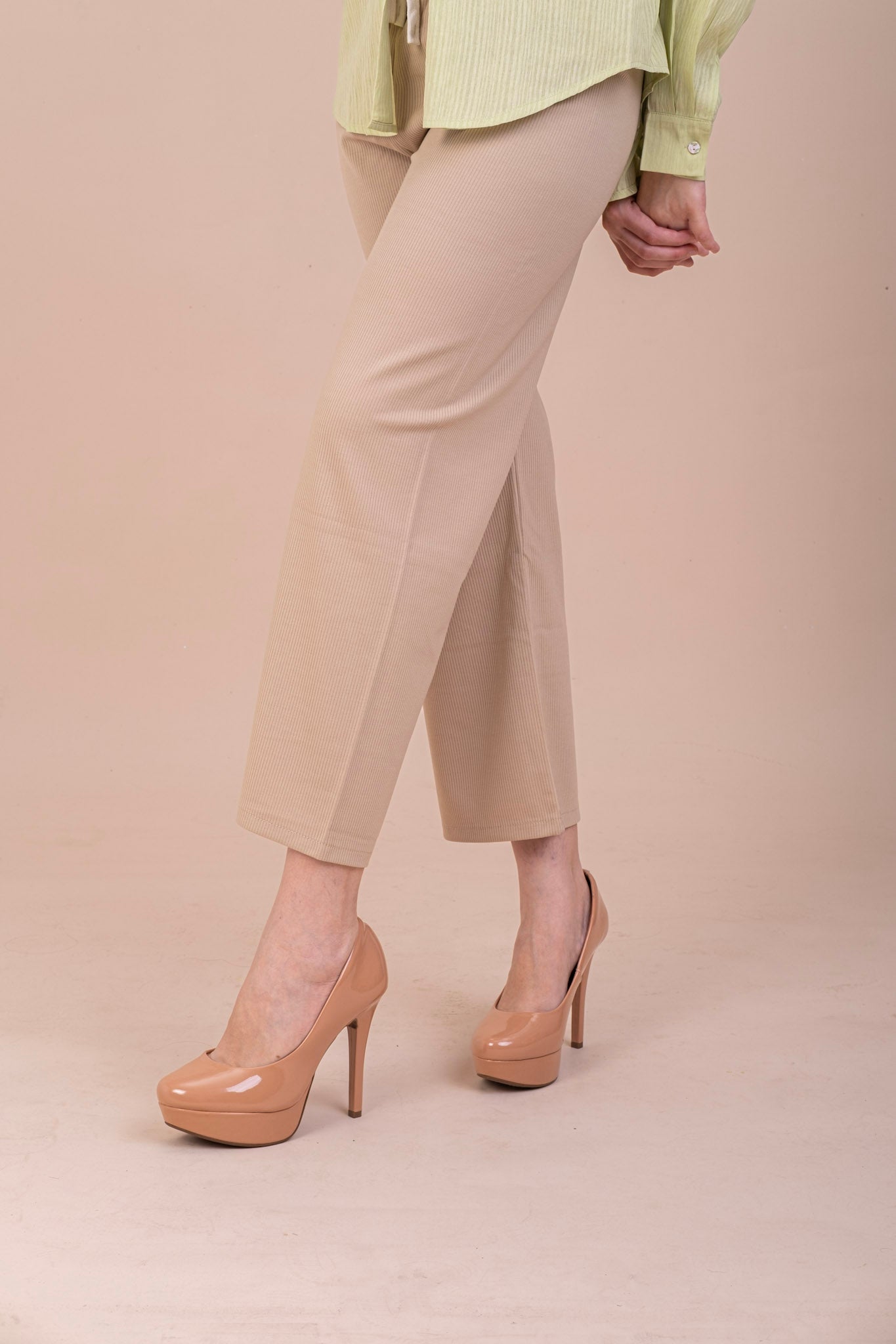 AIRPORT RIBBED PANTS - BEIGE