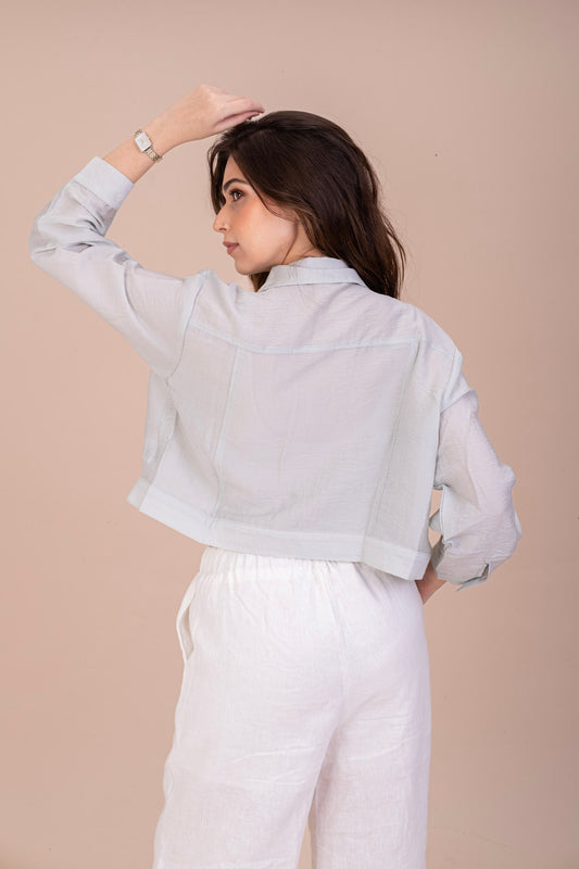 PASTEL CARGO CROP SHIRT - POWDER BLUE