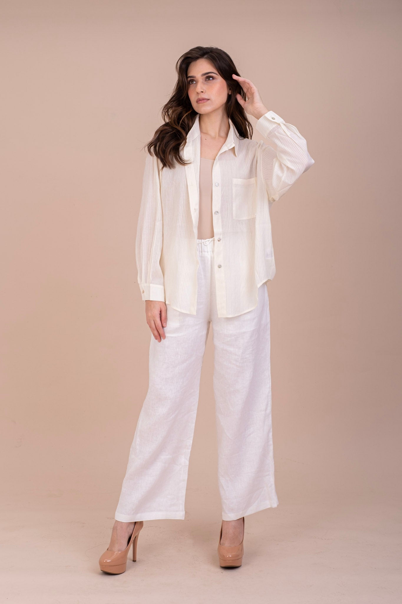 IVORY OVERSIZED BUTTON-UP SHIRT