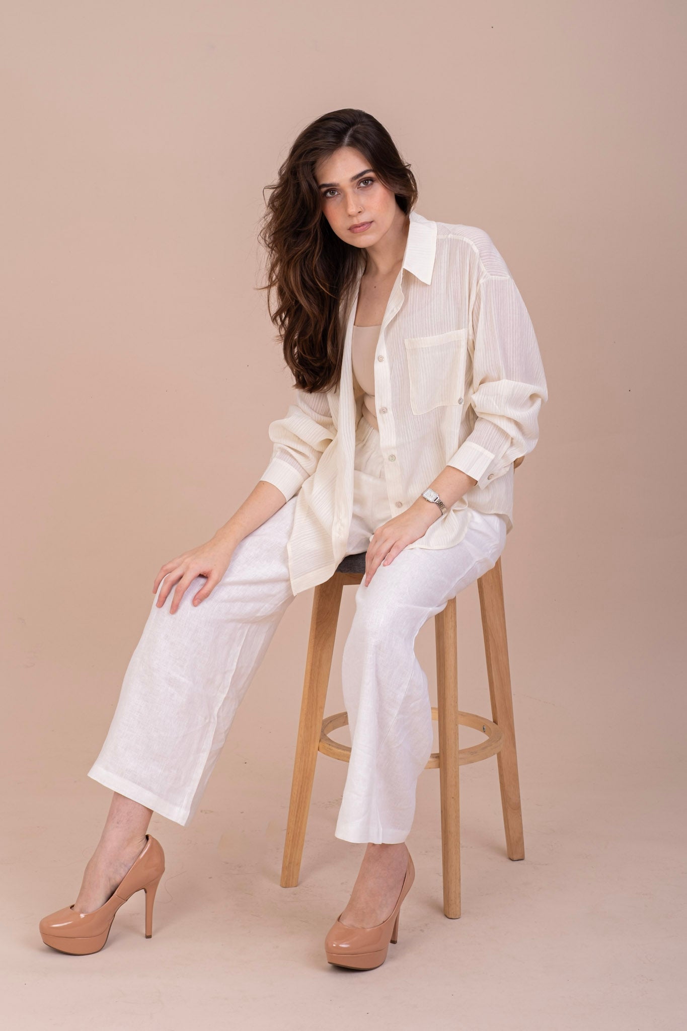 IVORY OVERSIZED BUTTON-UP SHIRT