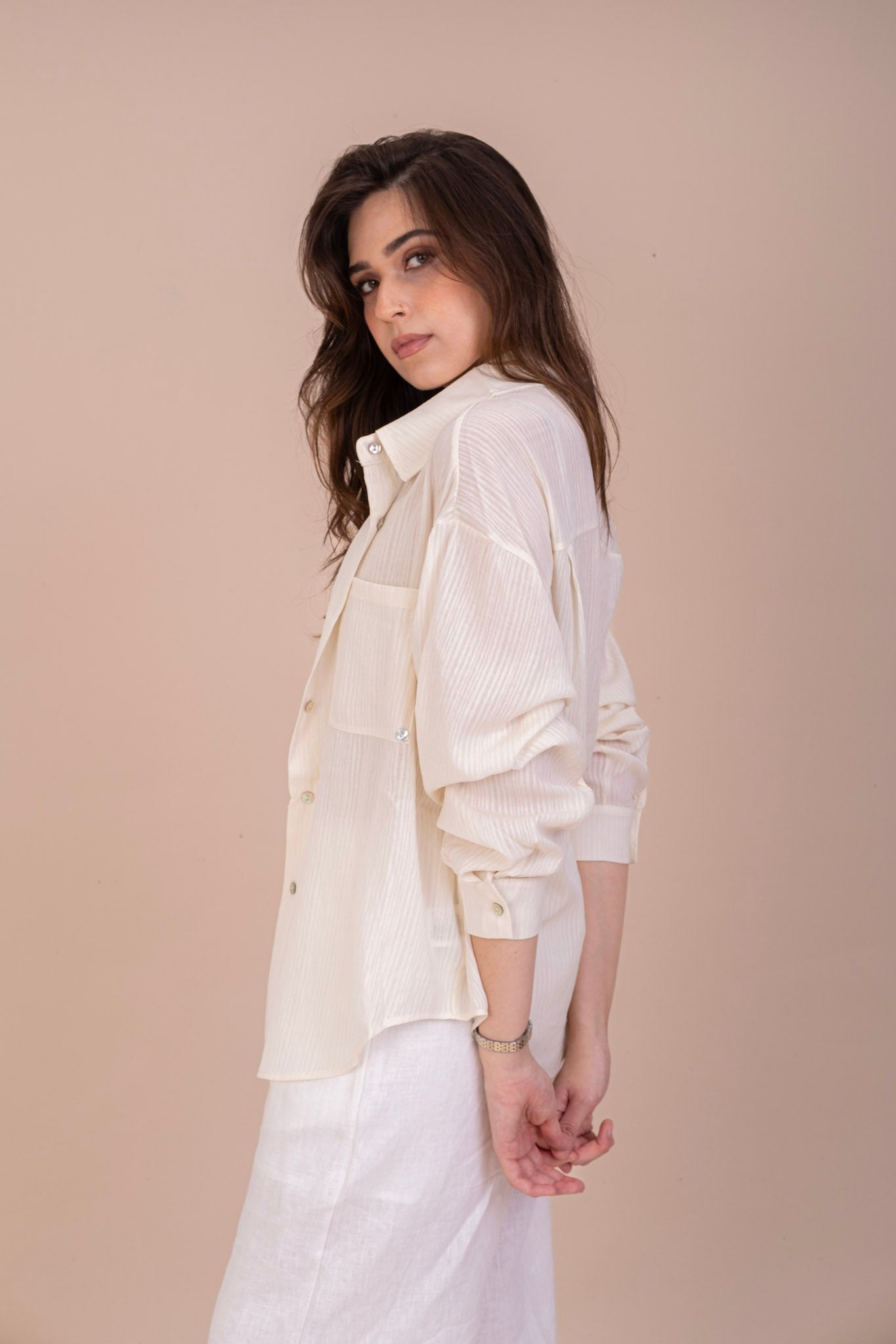 IVORY OVERSIZED BUTTON-UP SHIRT
