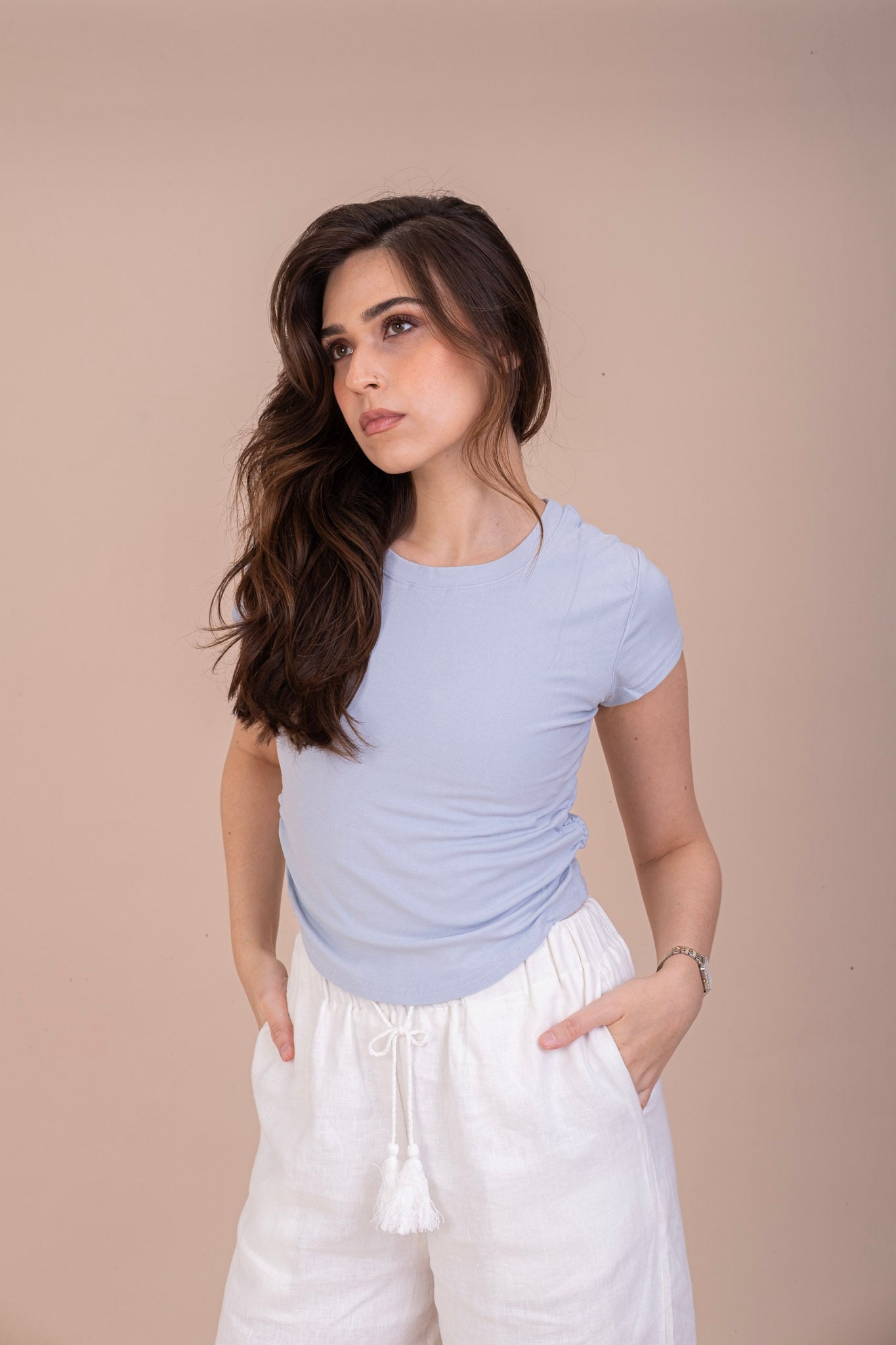 RUCHED POWDER BLUE CROP TOP