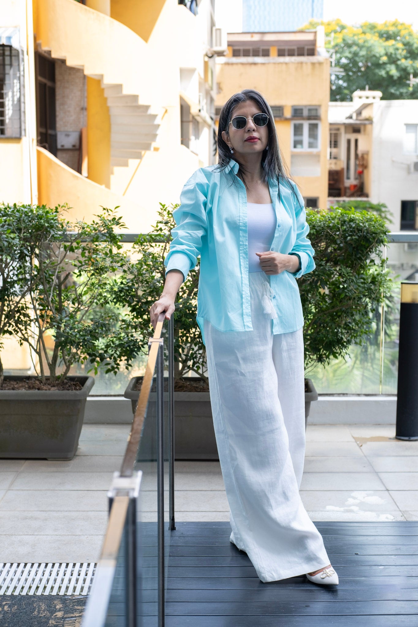 TIFFANY BLUE COTTON SHIRT – Button-Up High-Low Hem | Everyday & Office Wear