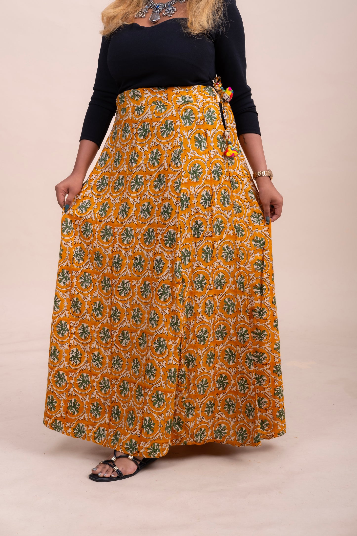 MUSTARD YELLOW COTTON MAXI SKIRT