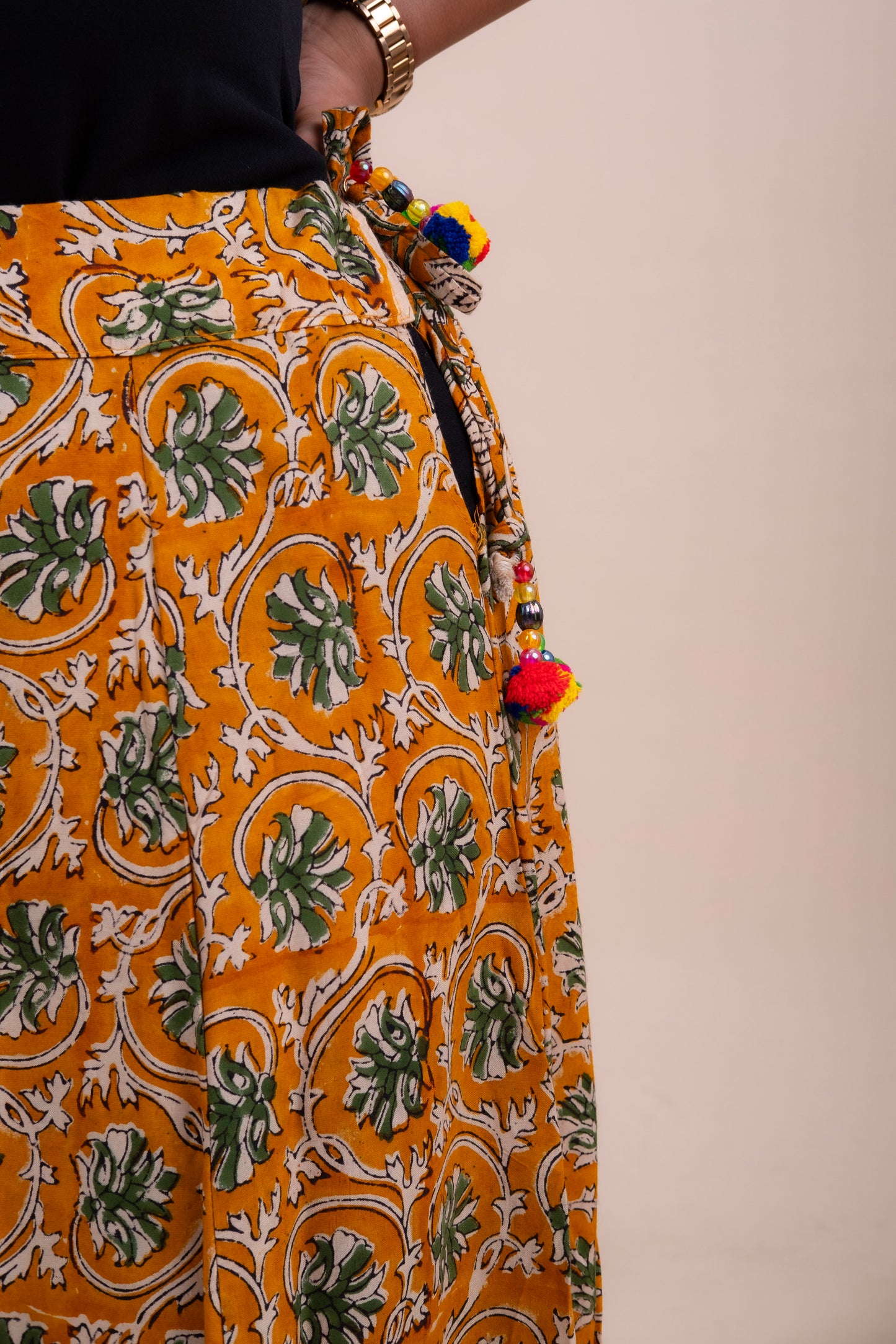 MUSTARD YELLOW COTTON MAXI SKIRT