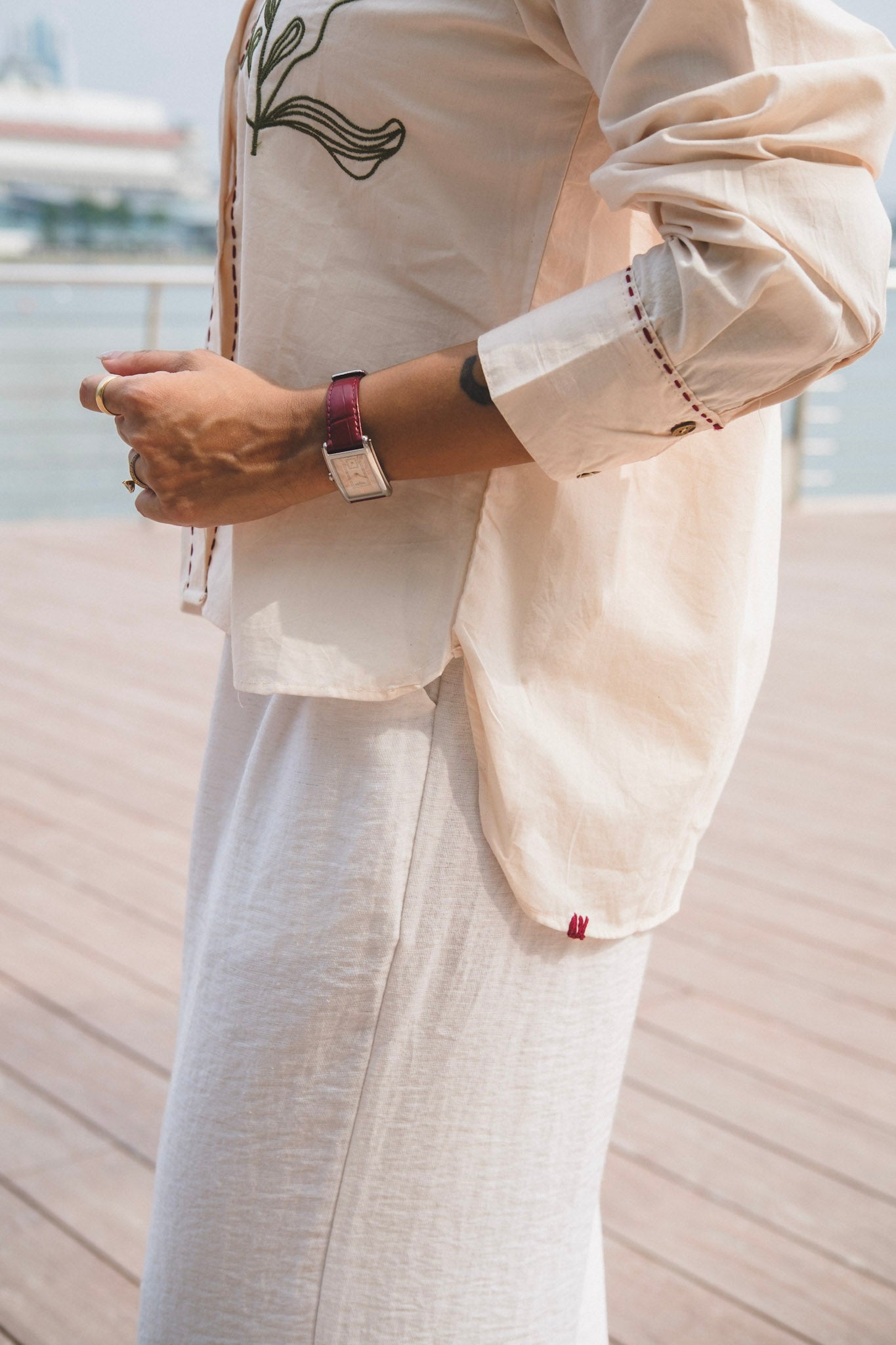 APRICOT BEIGE - EMBROIDERED BUTTON-UP SHIRT