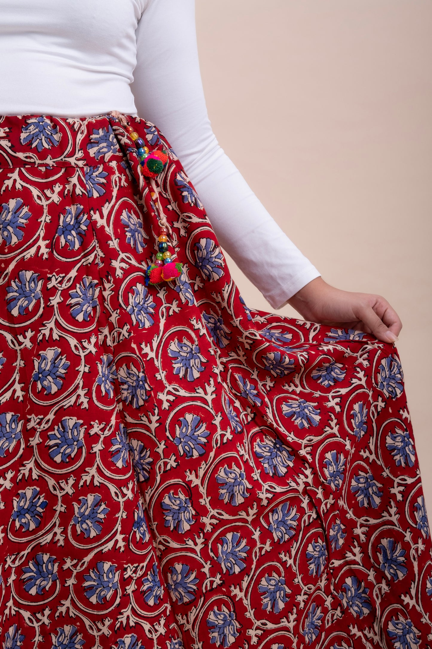 MAROON BAGRU PRINT COTTON MAXI SKIRT