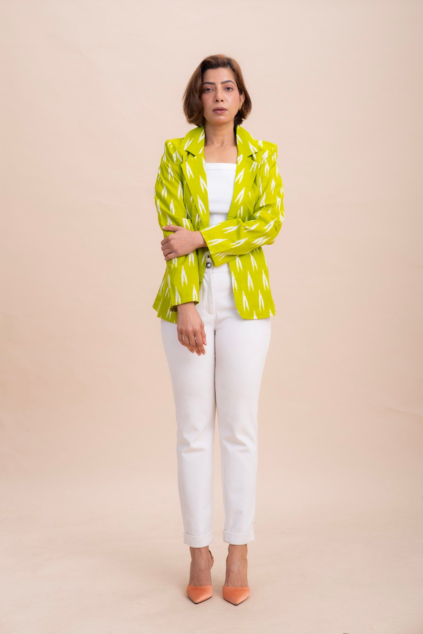 GREEN IKAT COTTON BLAZER – Tailored Office & Casual Jacket for Women