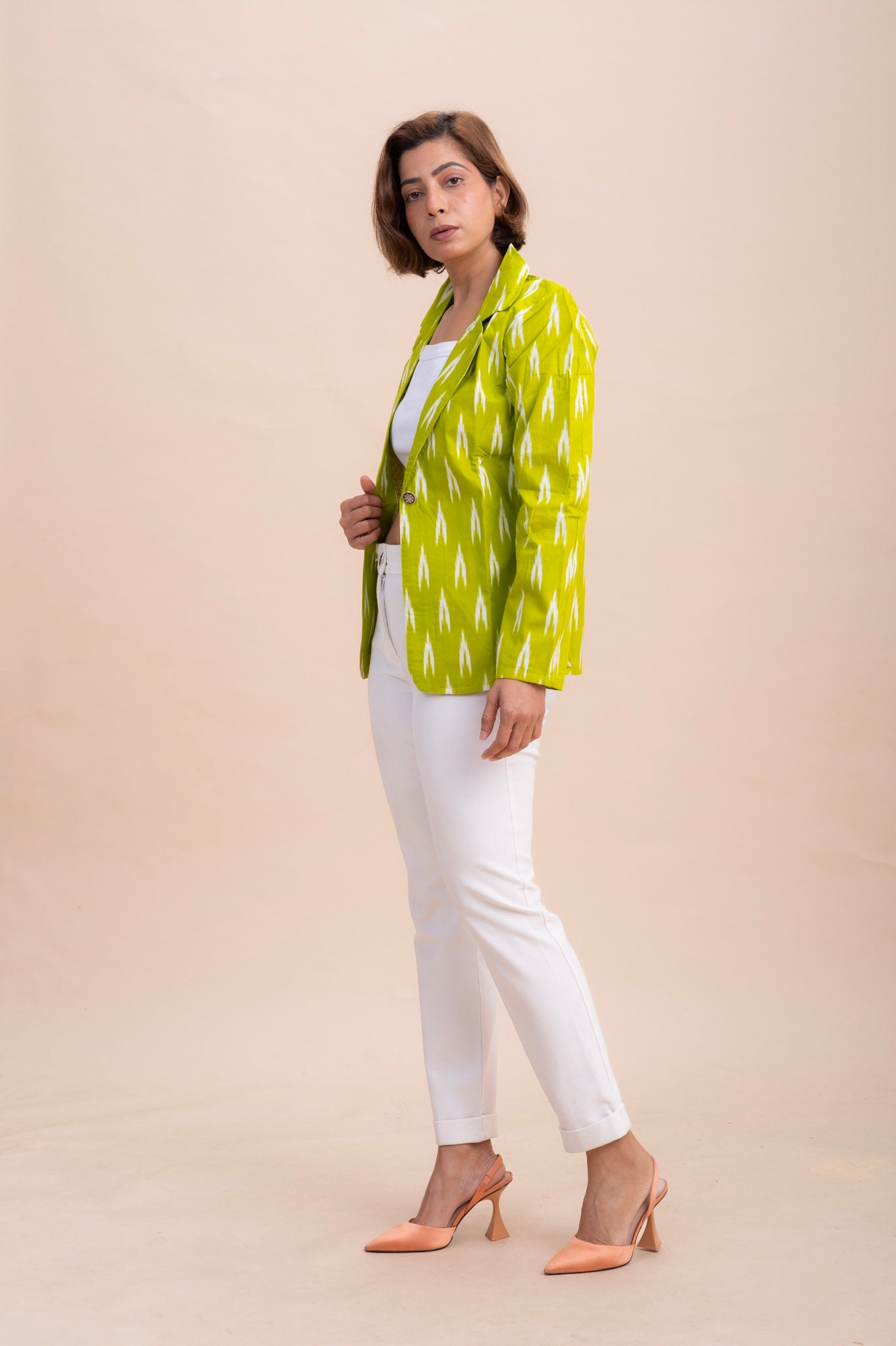 GREEN IKAT COTTON BLAZER – Tailored Office & Casual Jacket for Women