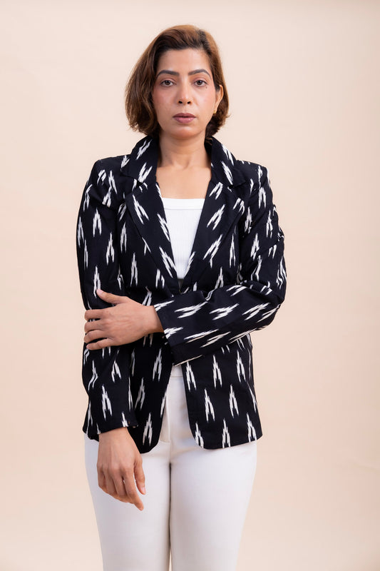 IKAT PRINTED BLACK WOMEN'S BLAZER JACKET