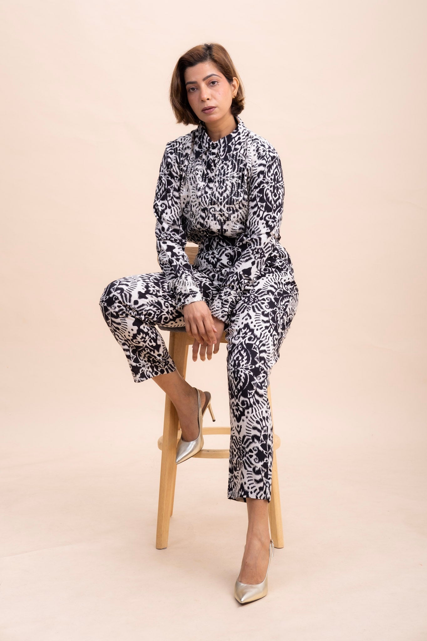 BLACK PRINTED SHIRT AND TROUSER - CO-ORD SET