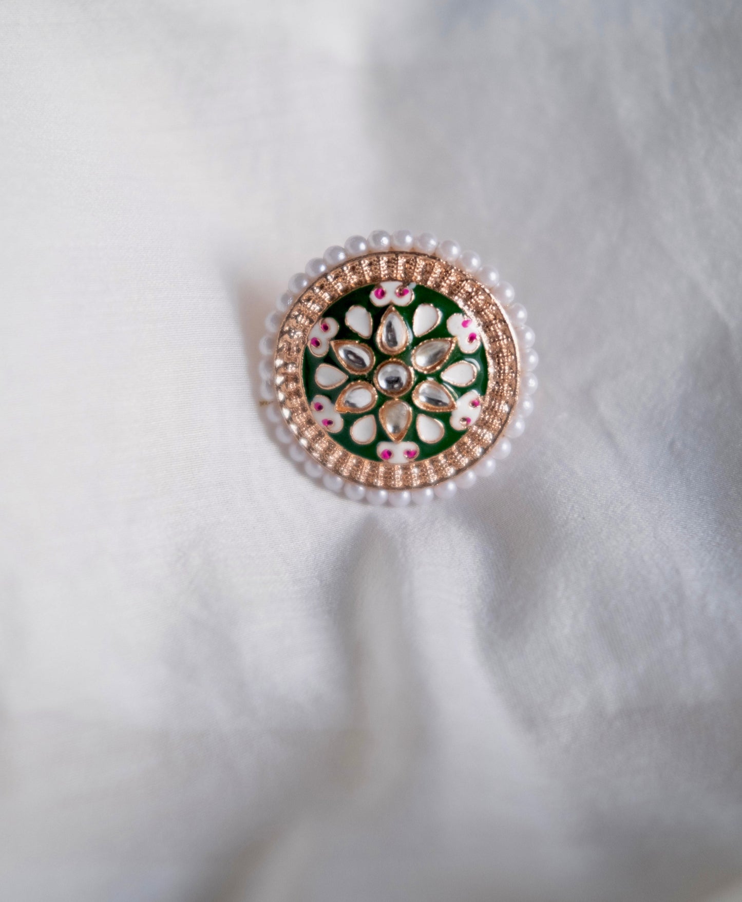 GREEN ENAMEL GOLD PLATED ADJUSTABLE RING
