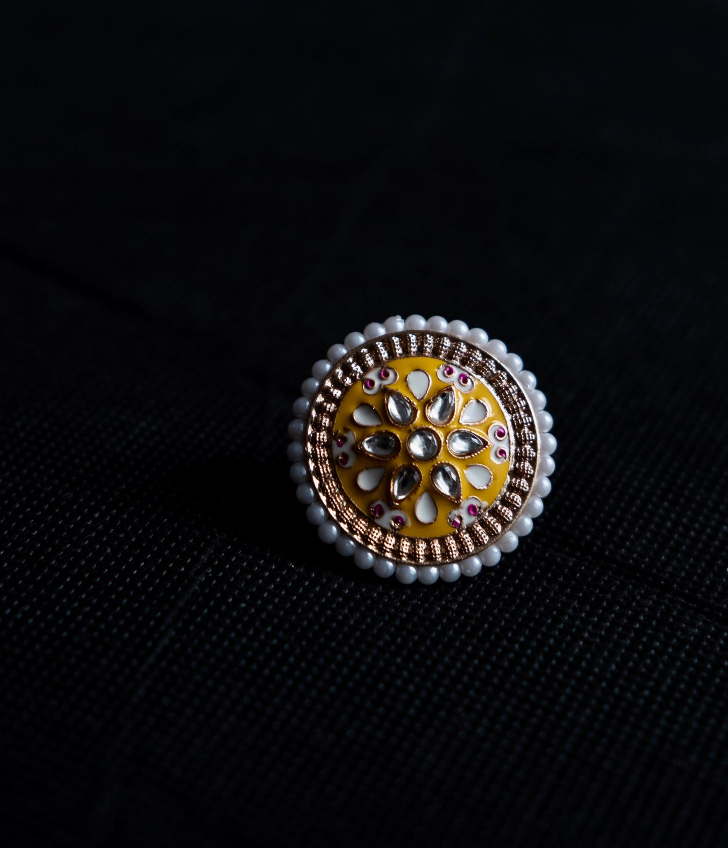 YELLOW ENAMEL GOLD PLATED ADJUSTABLE RING