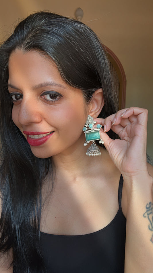 SHANTHI TEAL TRIBAL EARRINGS