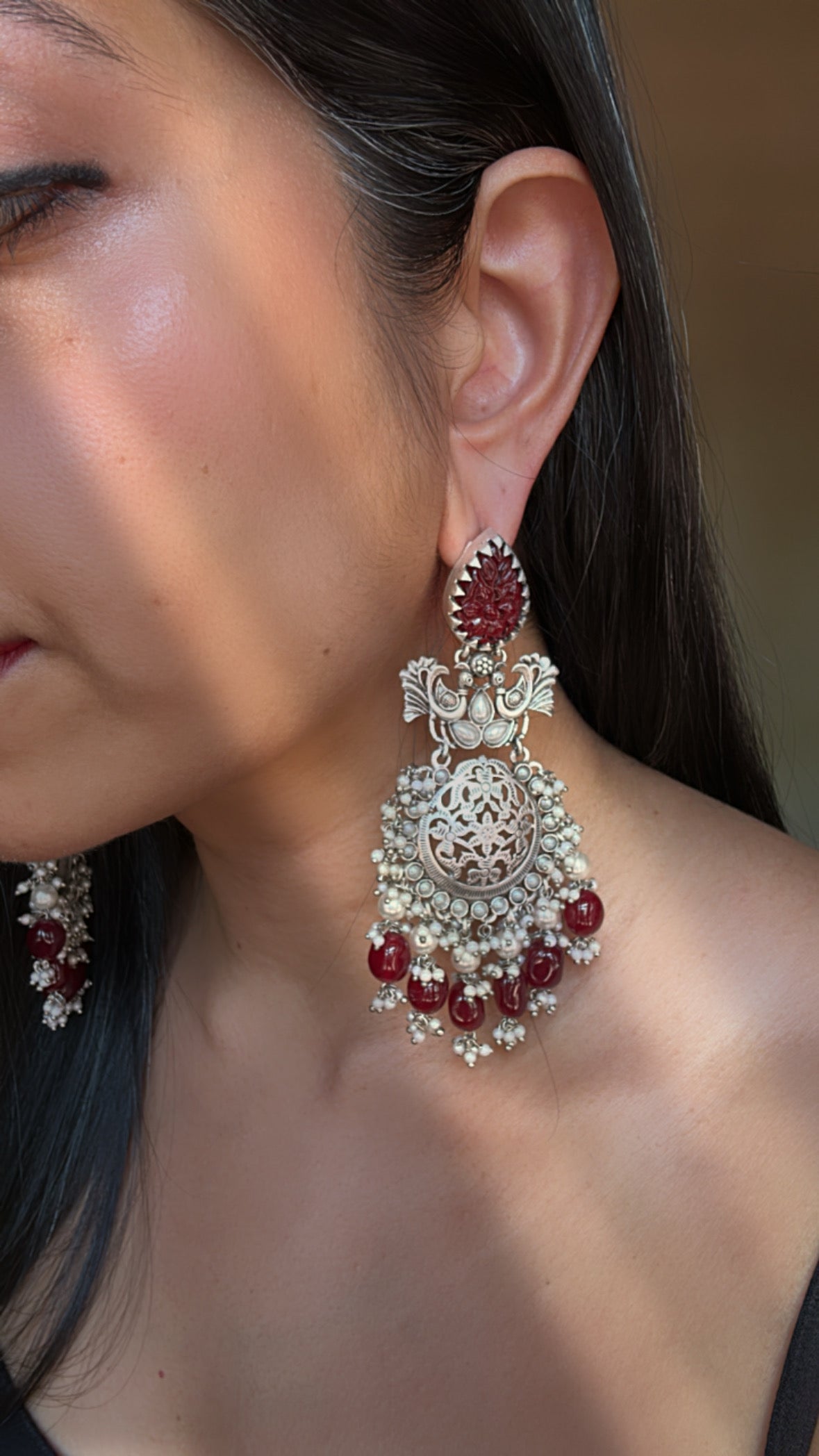 LUXE SILVER RUBY DANGLER EARRINGS