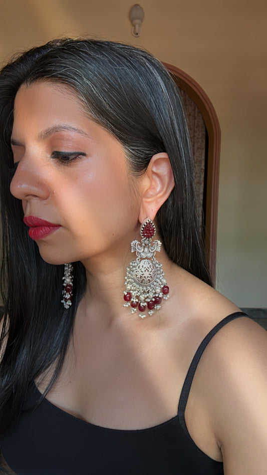 LUXE SILVER RUBY DANGLER EARRINGS