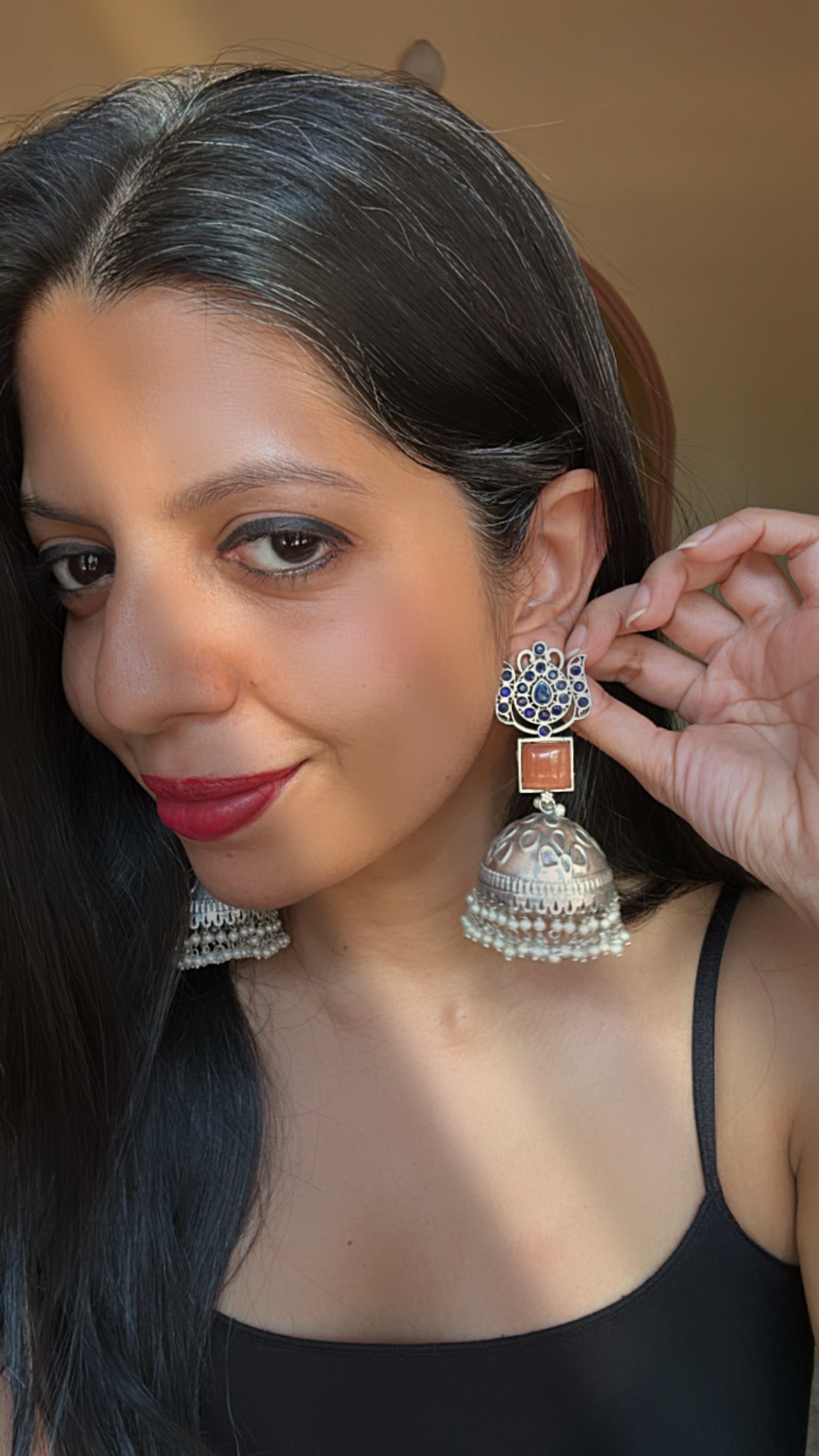 KADAMBARI BLUE MONALISA AND SILVER JHUMKAS