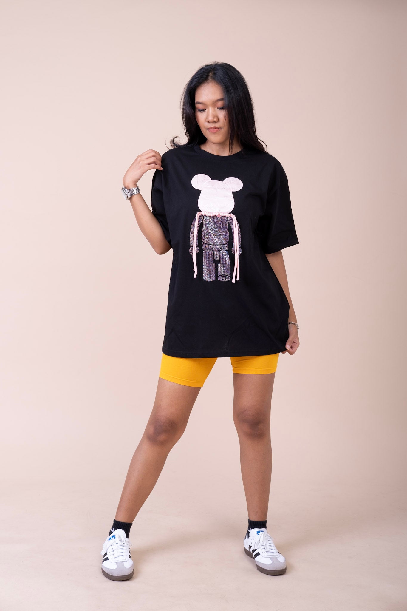 ROUND NECK OVERSIZED TEDDY T-SHIRT