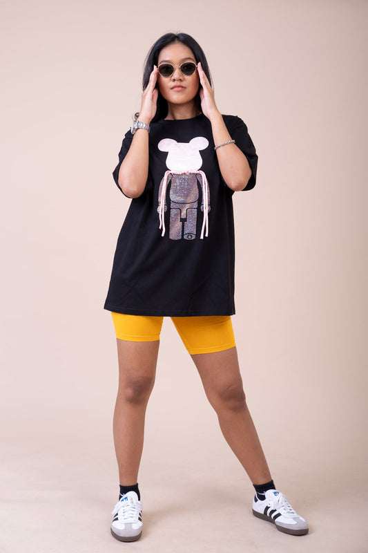 ROUND NECK OVERSIZED TEDDY T-SHIRT