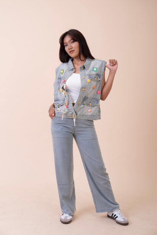 SUNSHINE SLEEVELESS BOHO DENIM JACKET