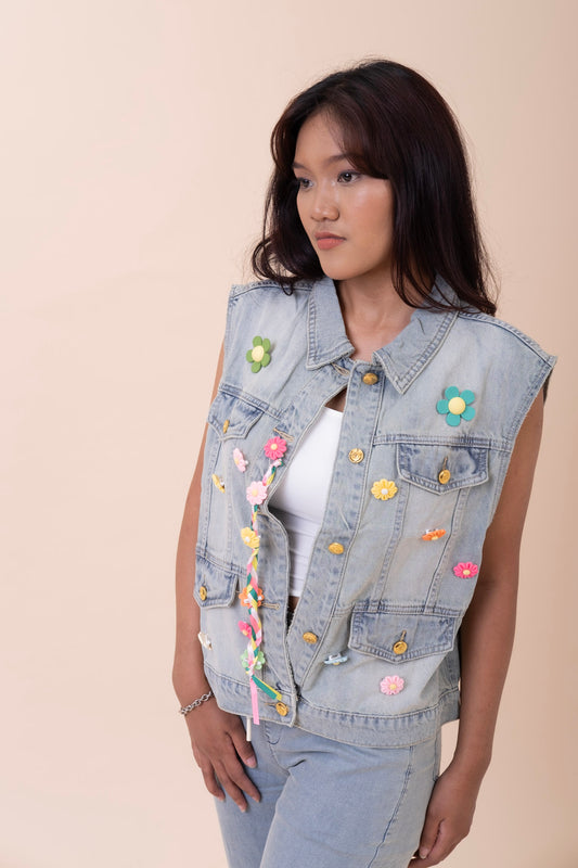 SUNSHINE SLEEVELESS BOHO DENIM JACKET