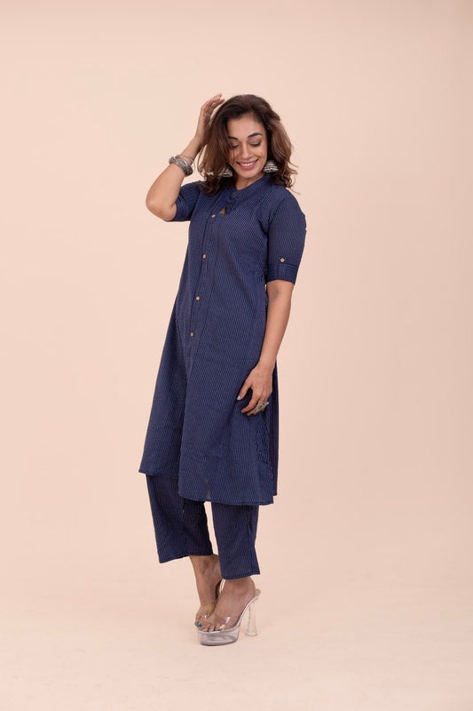 Navy Blue Mandarin Collar Aline Kurta Set