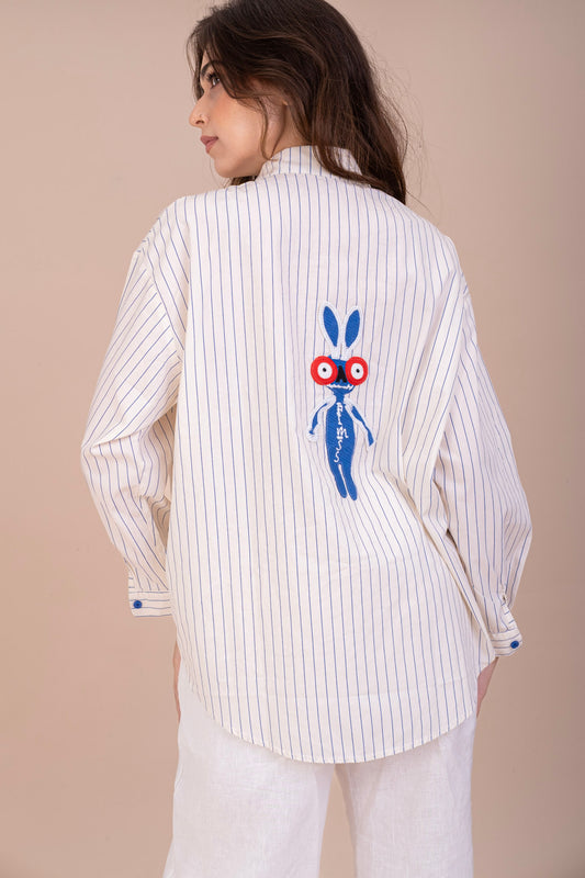 PINSTRIPE BUNNY BUTTON-UP SHIRT